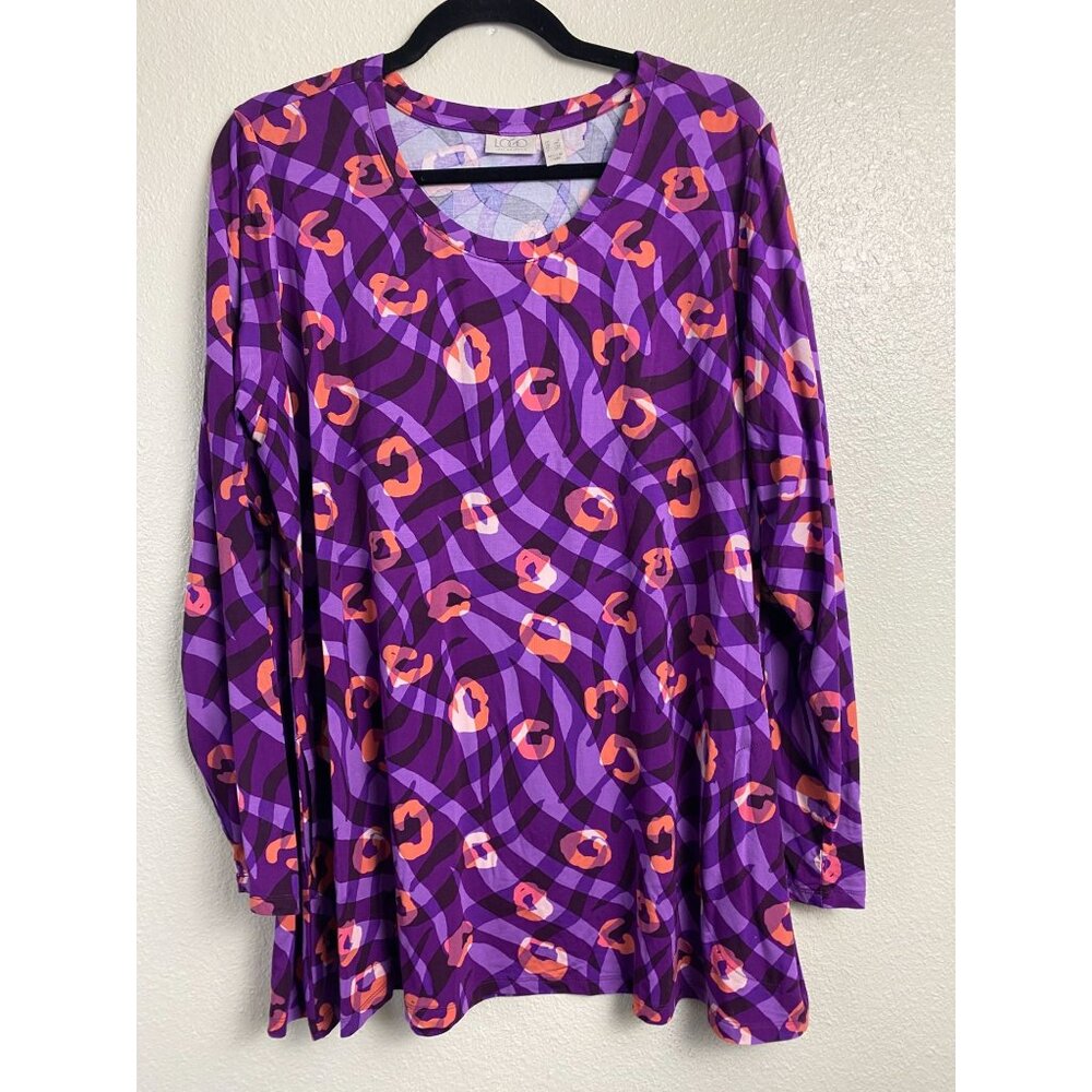 LOGO Lori Goldstein Women Purple Long Sleeve Tunic Top Plus size‎ 1X Liquid Knit